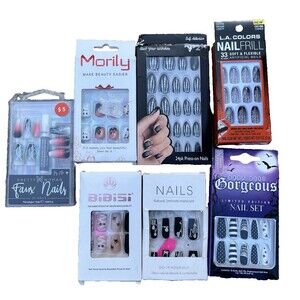Halloween Press On Nails Fake Skeleton Spiderweb Pumpkin Square Coffin 7 Packs